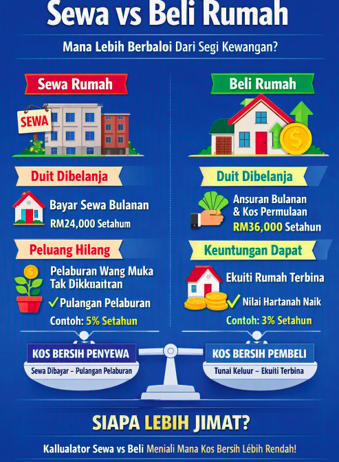 Sewa atau Beli Rumah? Kalkulator Yang Kira Kos Kesempatan Sebenar