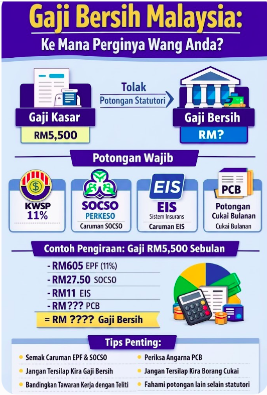 Gaji Bersih Sebenar: Ke Mana Perginya Wang Antara Gaji Pokok dan Duit Masuk Bank