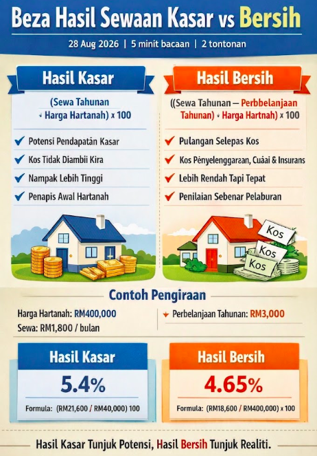 Hasil Sewaan Kasar vs Bersih: Kalkulator Rental Yield untuk Pelabur Hartanah