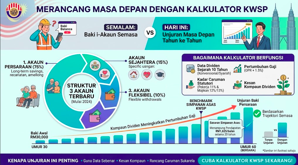 Simpanan KWSP Anda Bila Bersara: Unjuran Tahun ke Tahun Ikut Akaun 1, 2, dan 3