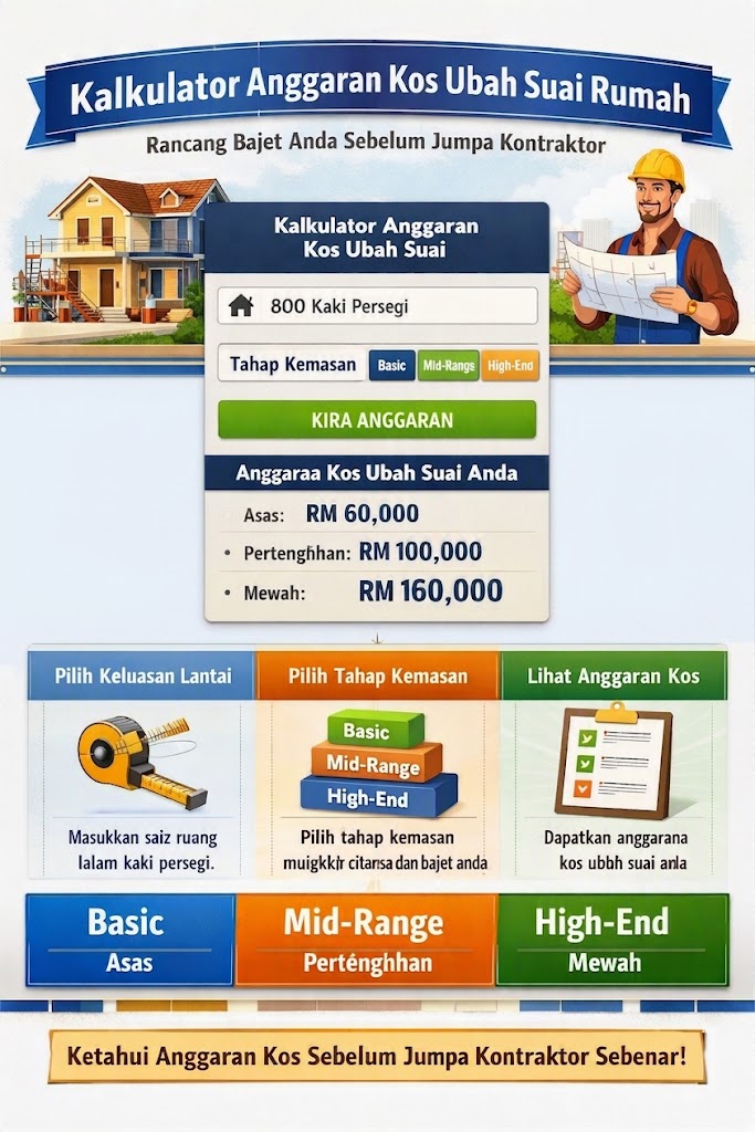 Rancang Bajet Ubah Suai Rumah Guna Kalkulator Ini Sebelum Jumpa Kontraktor